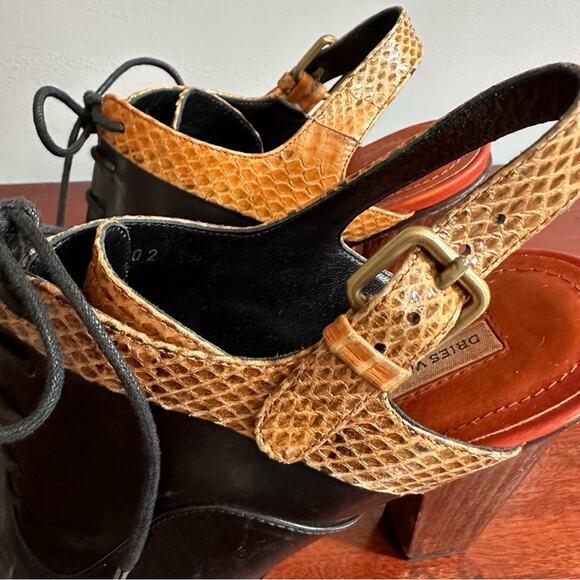 Dries Van Noten black leather snakeskin Slingback Lace up Designer Clog Italy 38 - Picture 7 of 13